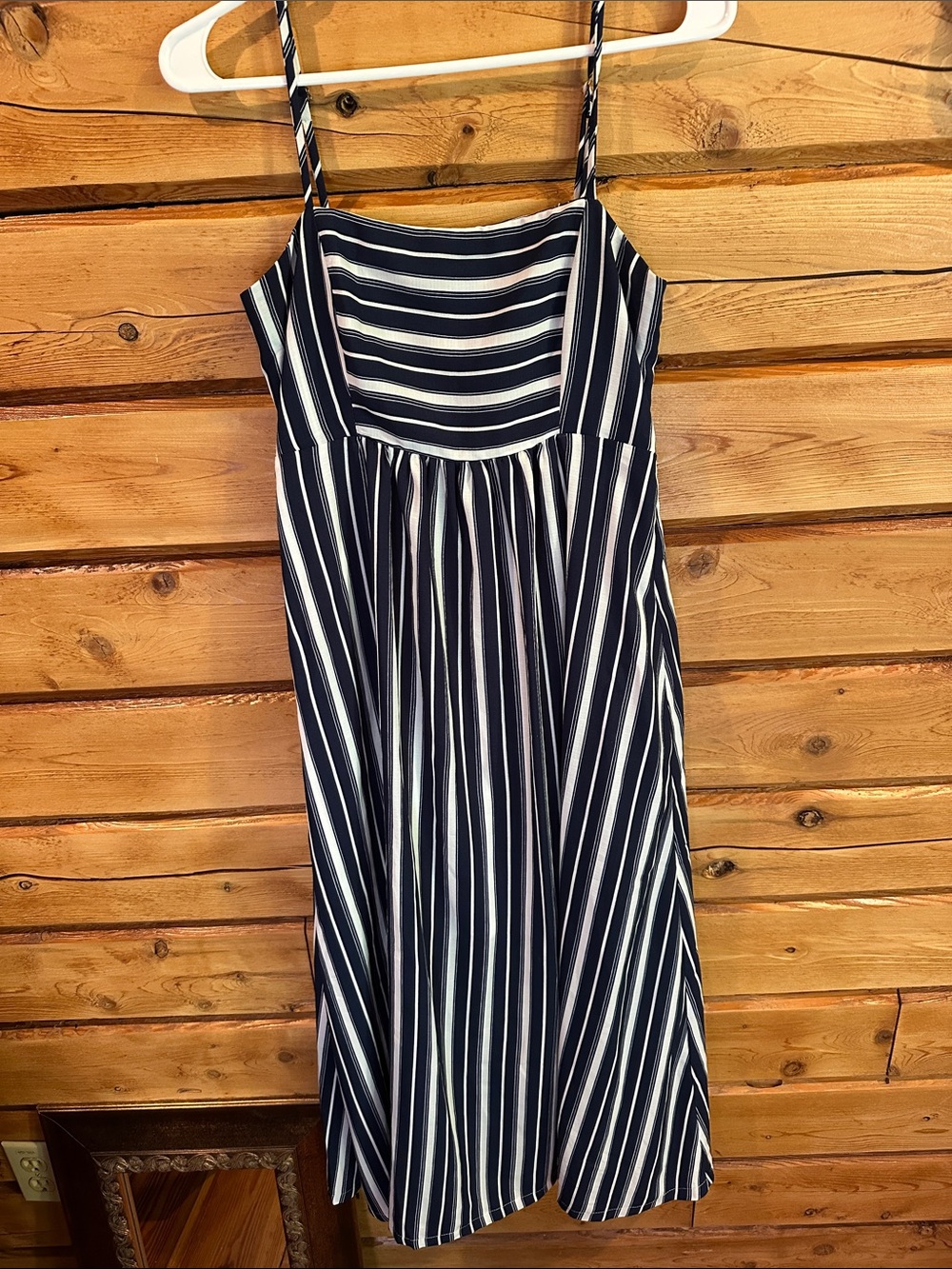 Melrose and Market Navy & White Striped Spaghetti-Strap Midi Dress Has pockets!